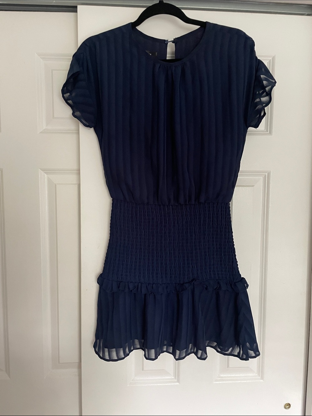 Aqua Navy Smocked-Waist Mini Dress